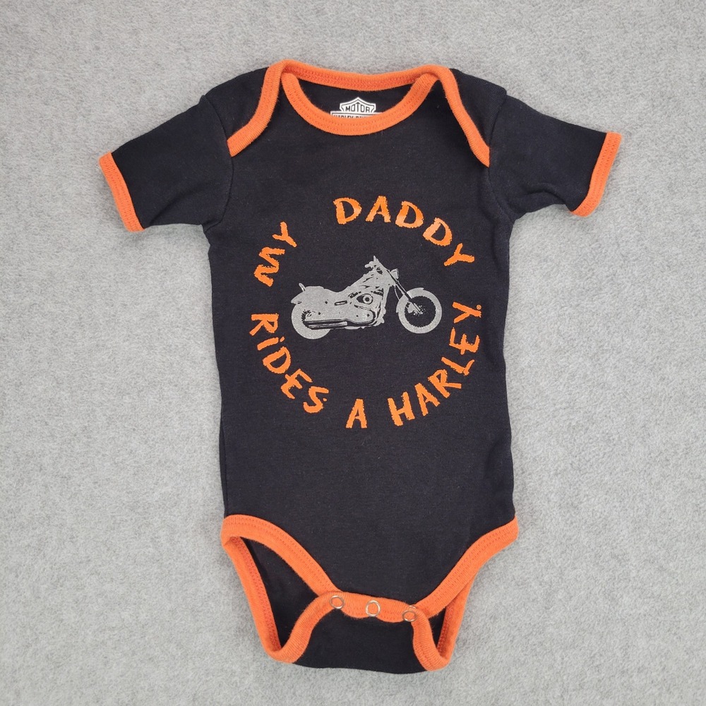 Harley-Davidson Bodysuit Baby 3/6M Black Orange My Daddy Rides A Harley Graphic